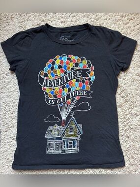 Disney Up Movie Graphic Tee with Colorful Balloon House Print